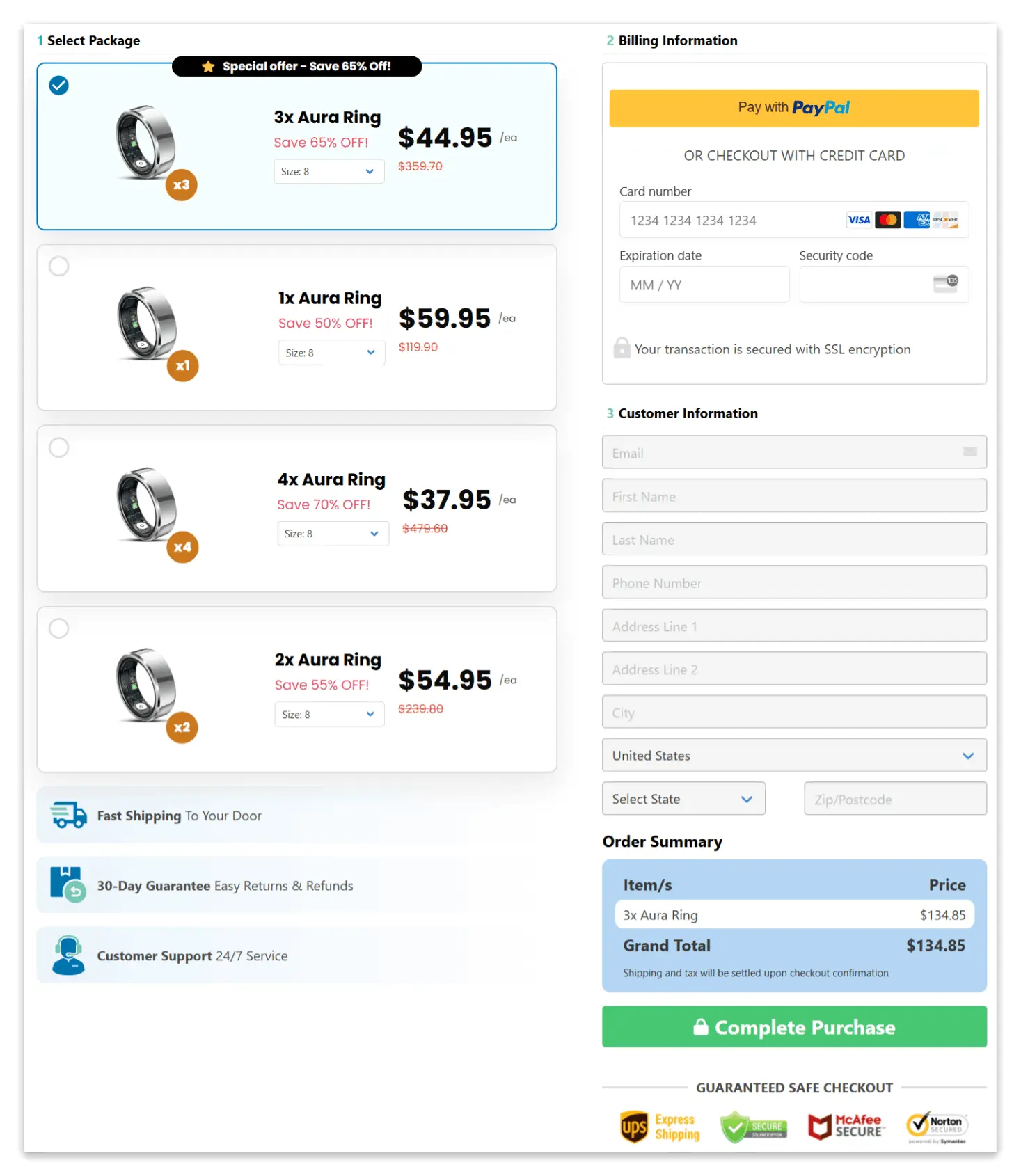 Aura Ring secure checkout page
